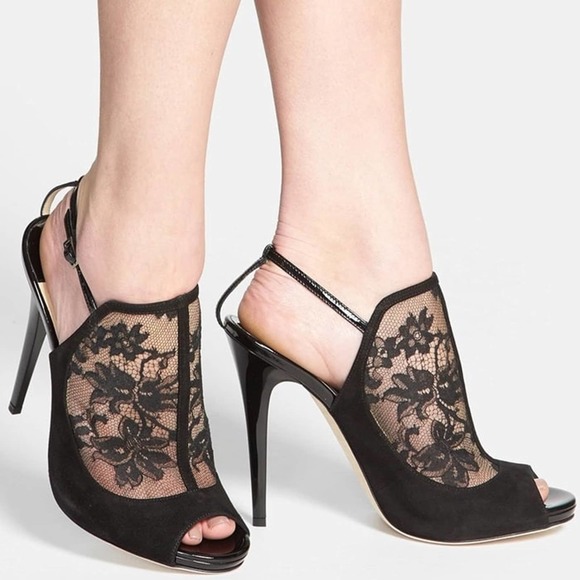 Jimmy Choo Shoes - Jimmy Choo Maylen Sandals Black Suede Floral Lace Heels Slingback sz 38 / 8
